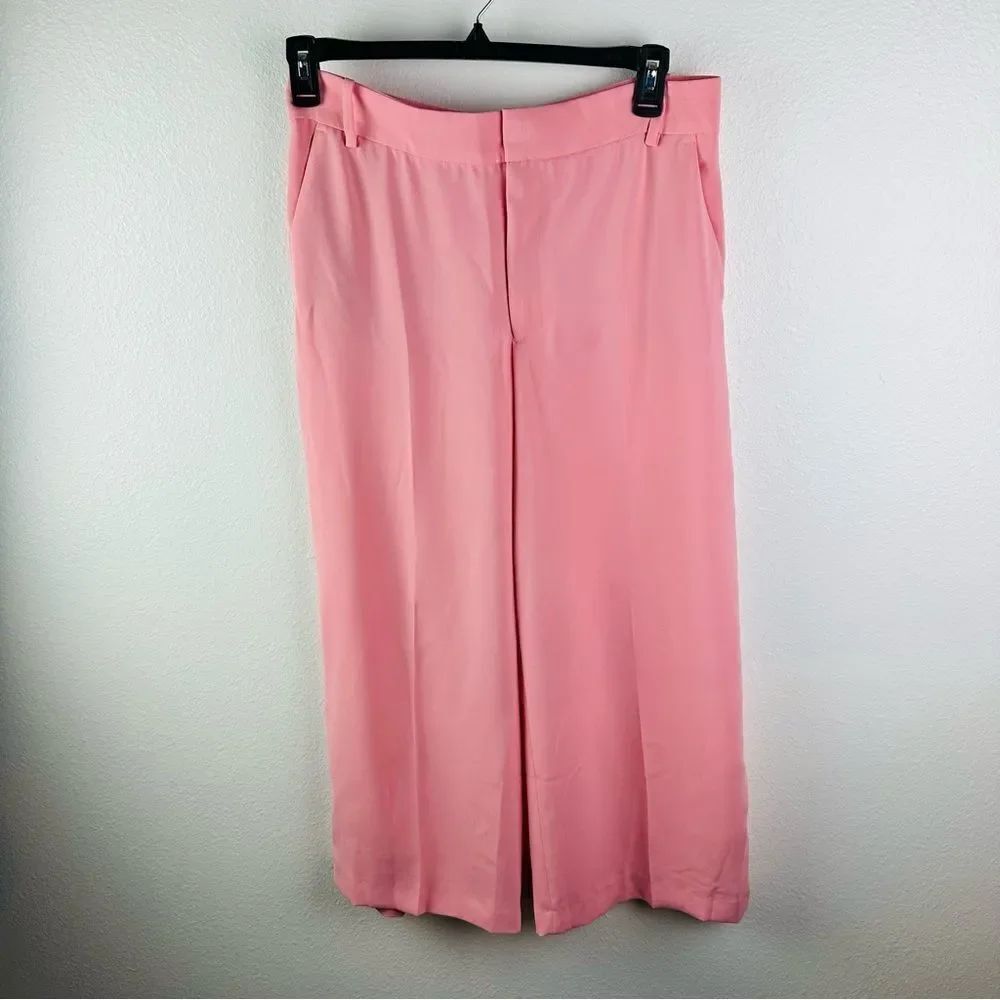 Zara Woman Pink Cropped Wide Leg‎ Pants Size L Barbiecore